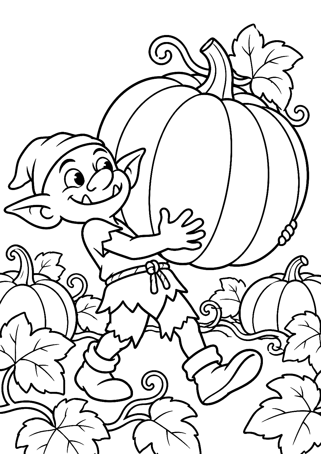 Goblin con Zucca da Colorare – disegno da colorare da stampare