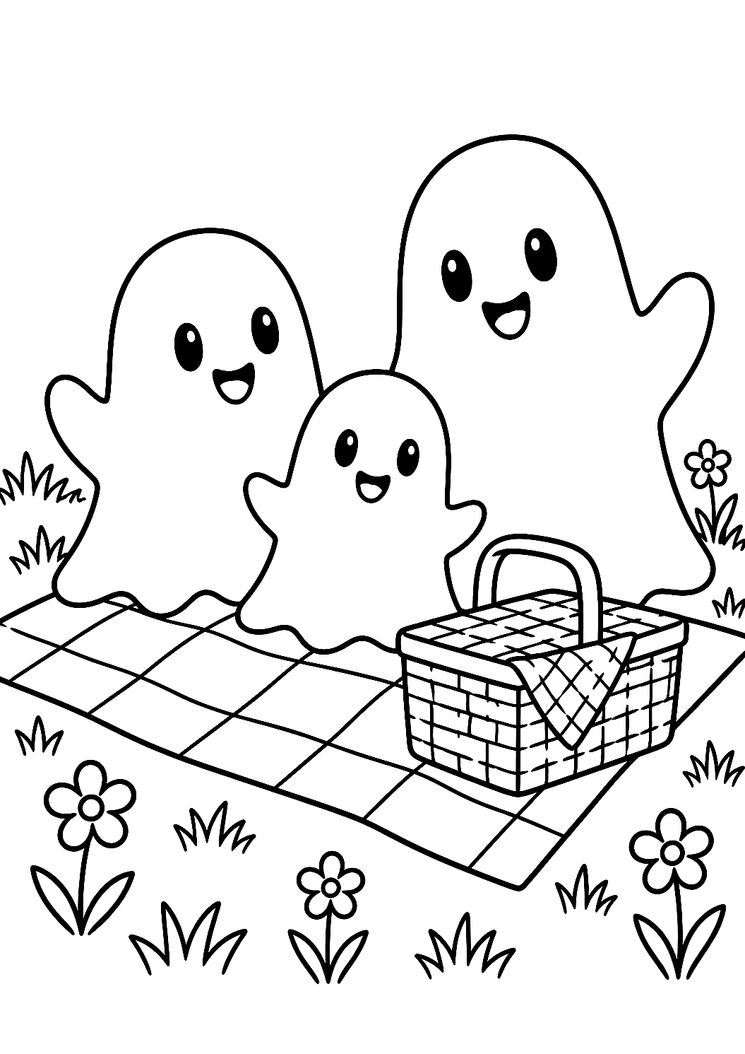 小幽灵家庭的野餐涂色页 – 可打印的涂色图