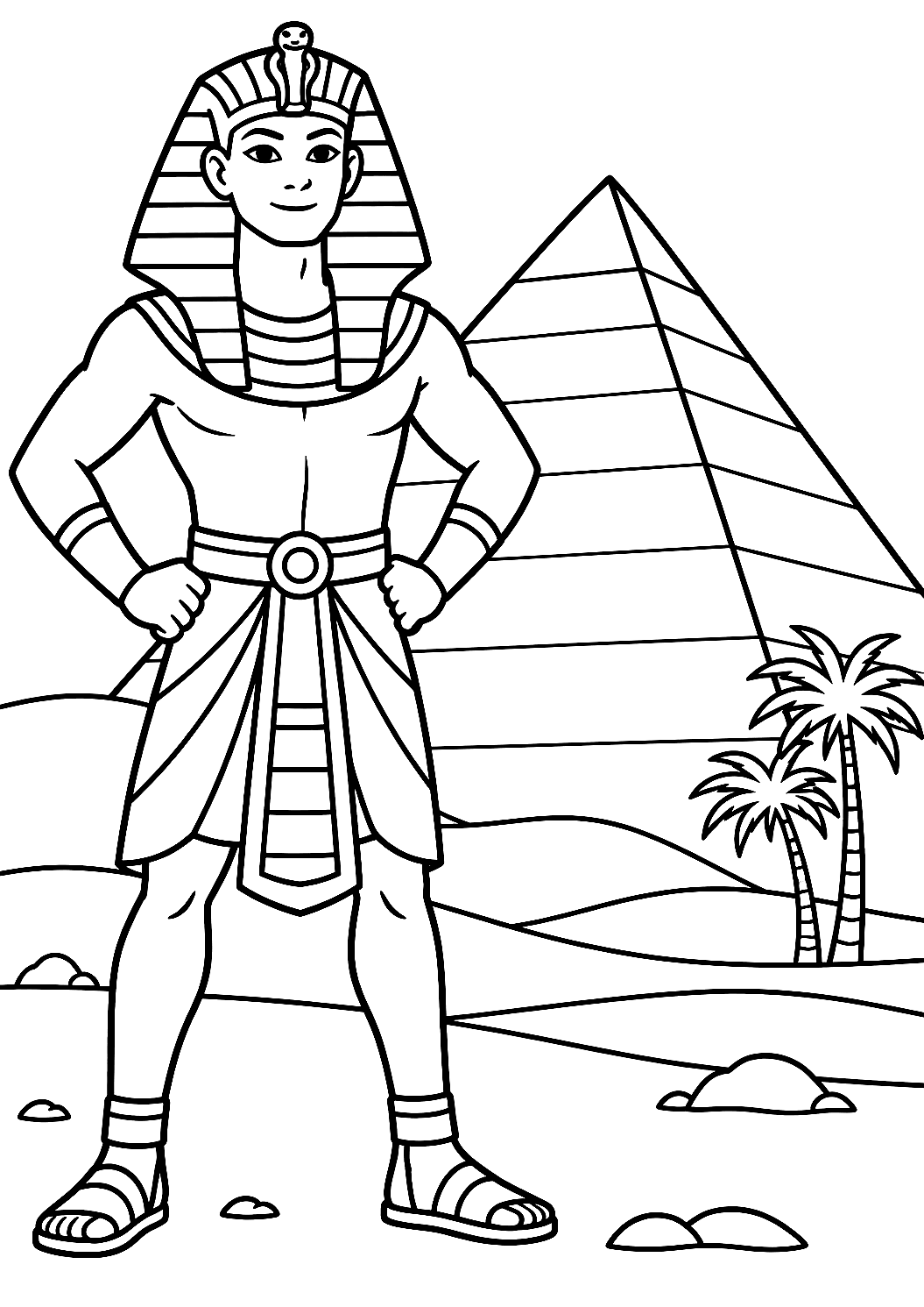 Faraón frente a su pirámide para colorear – dibujo para colorear e imprimir