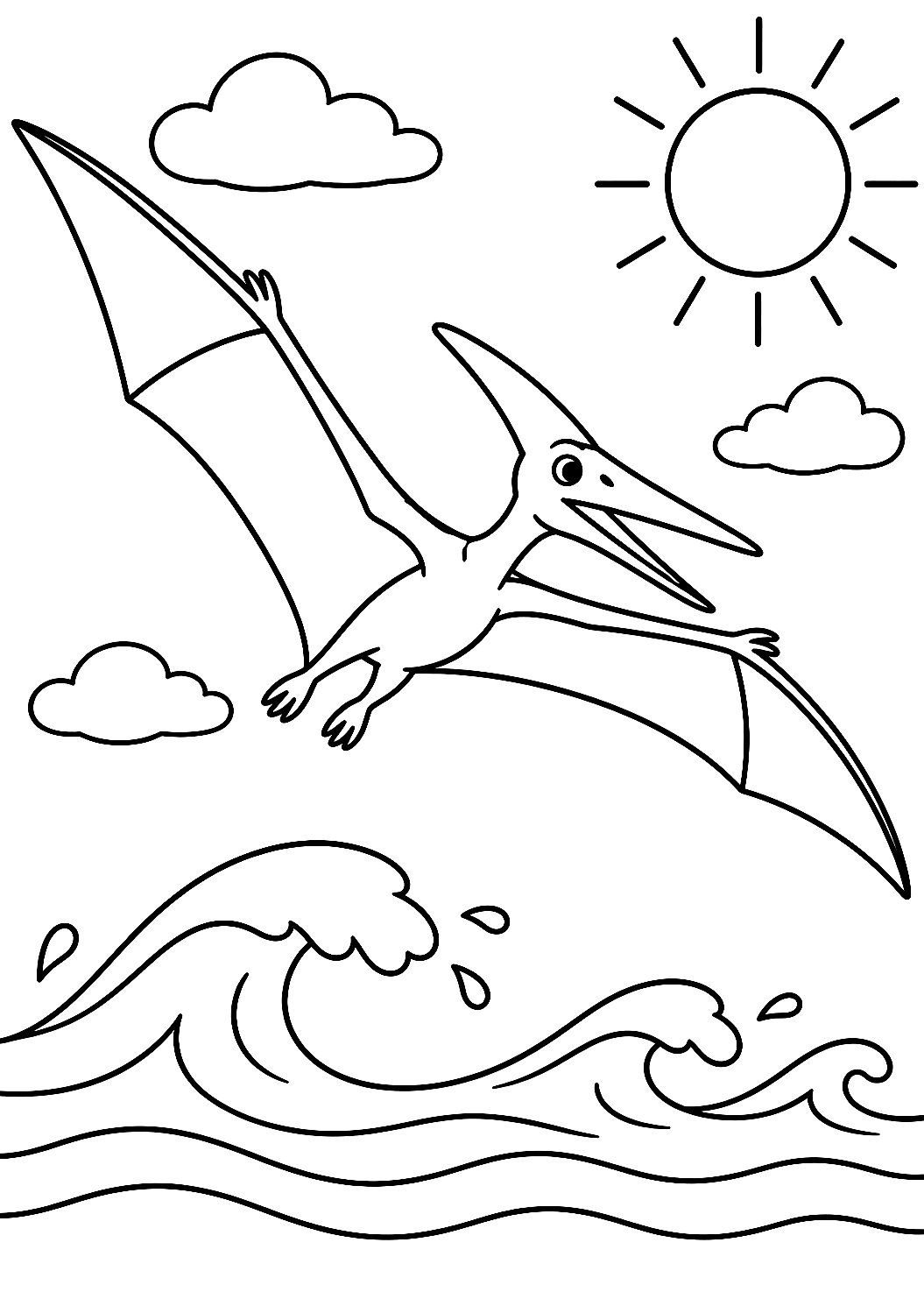 Repülő Pteranodon a tenger felett kifestő – nyomtatható kifestő