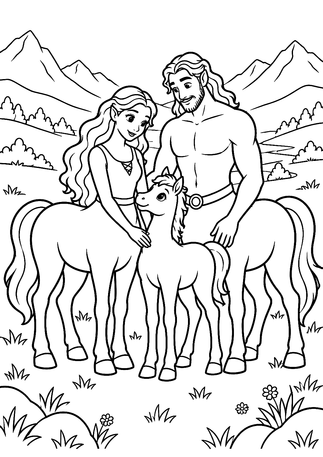 Famiglia di Centauri nella Valle dei Prati da Colorare – disegno da colorare da stampare