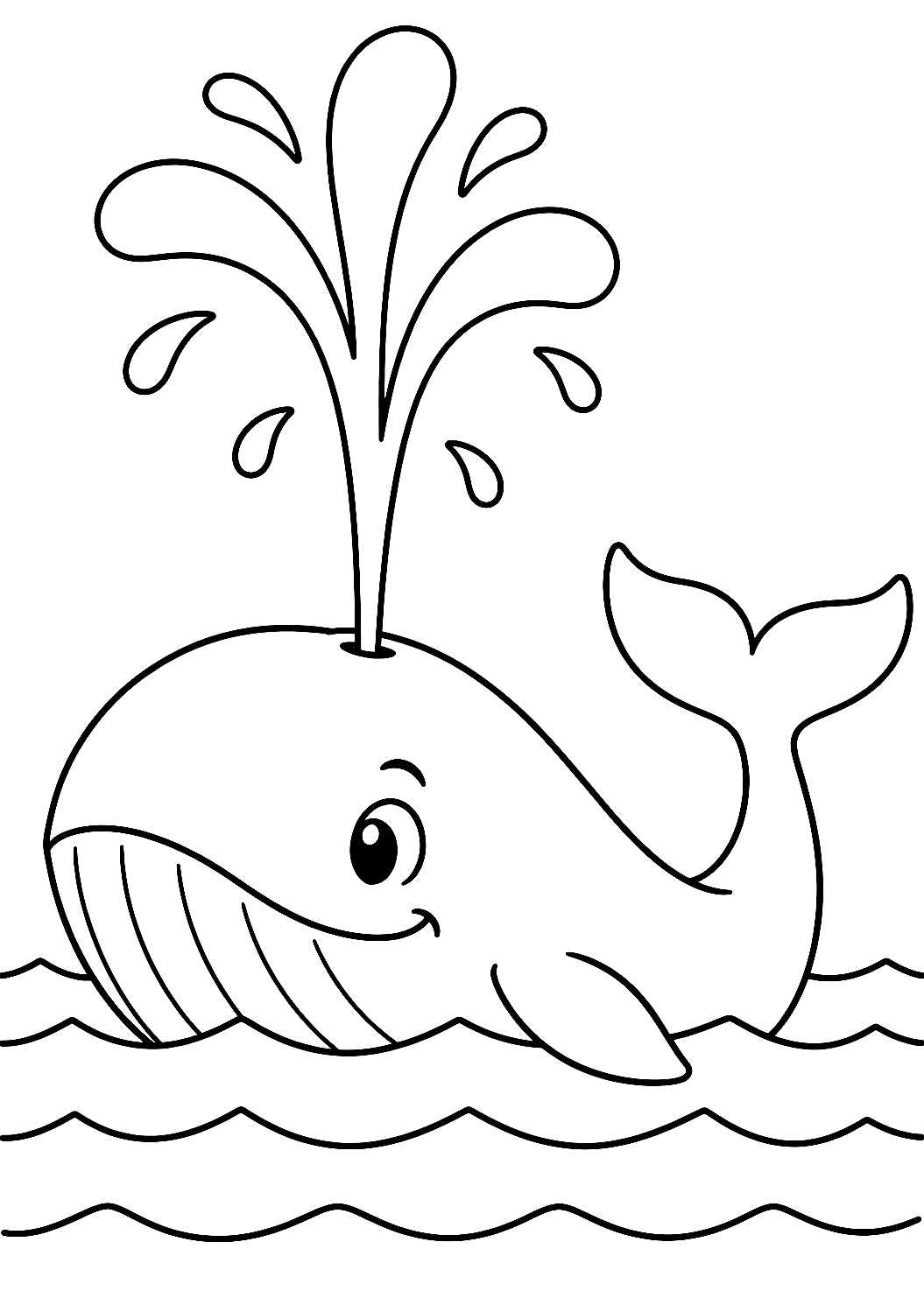 Balena che Spruzza una Fontana d'Acqua da Colorare – disegno da colorare da stampare