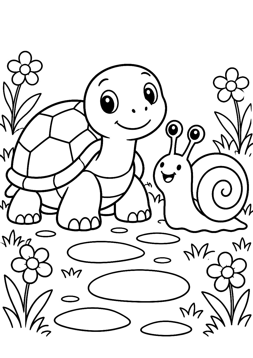 Tortuga y Caracol para Colorear – dibujo para colorear e imprimir