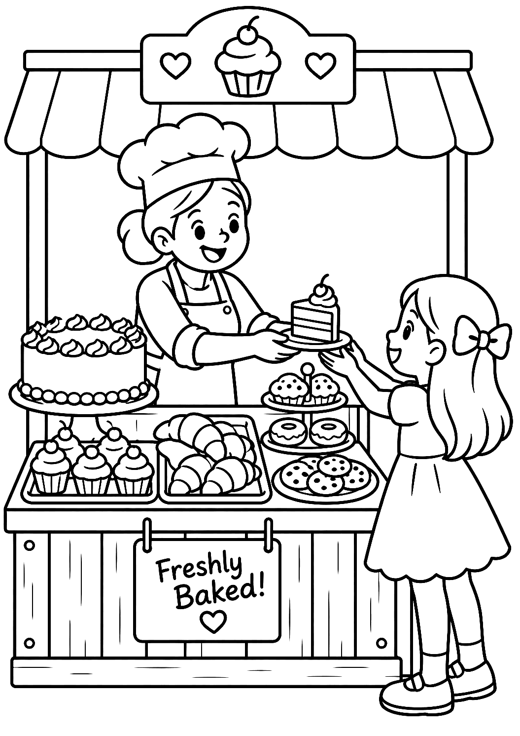 Il Panettiere Vende Torte al Mercatino da Colorare – disegno da colorare da stampare