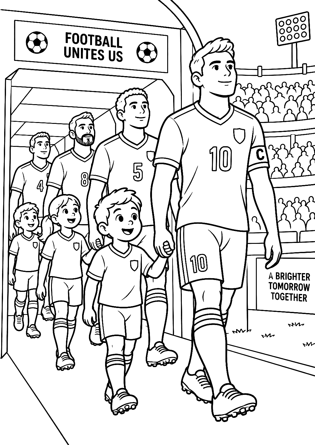 サッカーチームのスタジアム入場ぬりえ – 印刷用ぬりえ