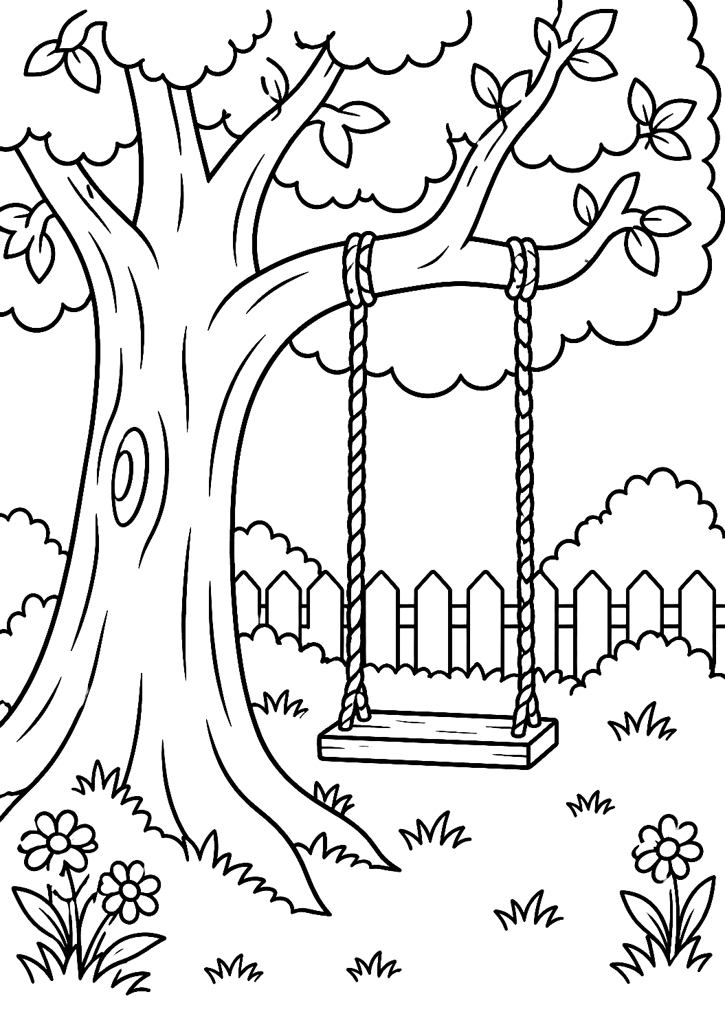 Tree with Swing Coloring Page – printable coloring page