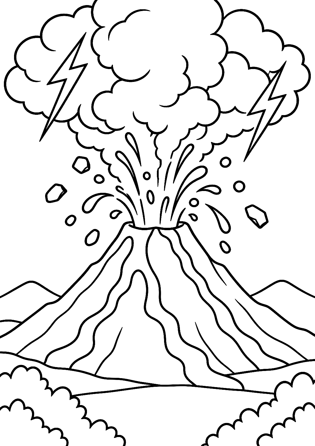 火山爆发闪电涂色页 – 可打印的涂色图