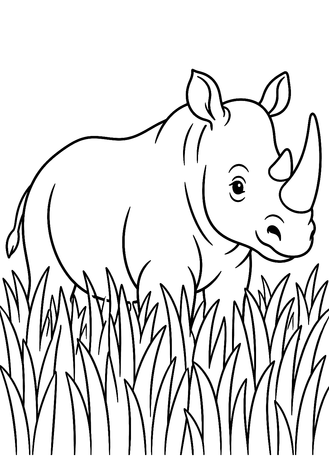 背の高い草に隠れるサイのぬりえ – 印刷用ぬりえ