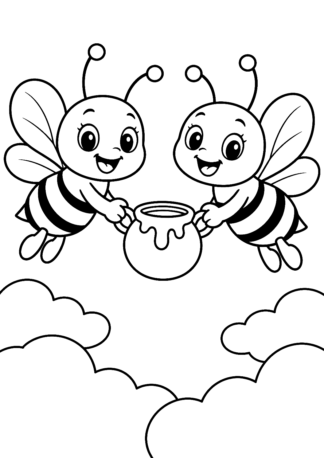 Two Bees Carrying a Honey Pot Together Coloring Page – printable coloring page