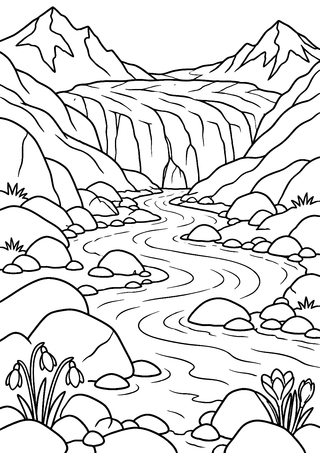 Río Glaciar en Primavera para Colorear – dibujo para colorear e imprimir