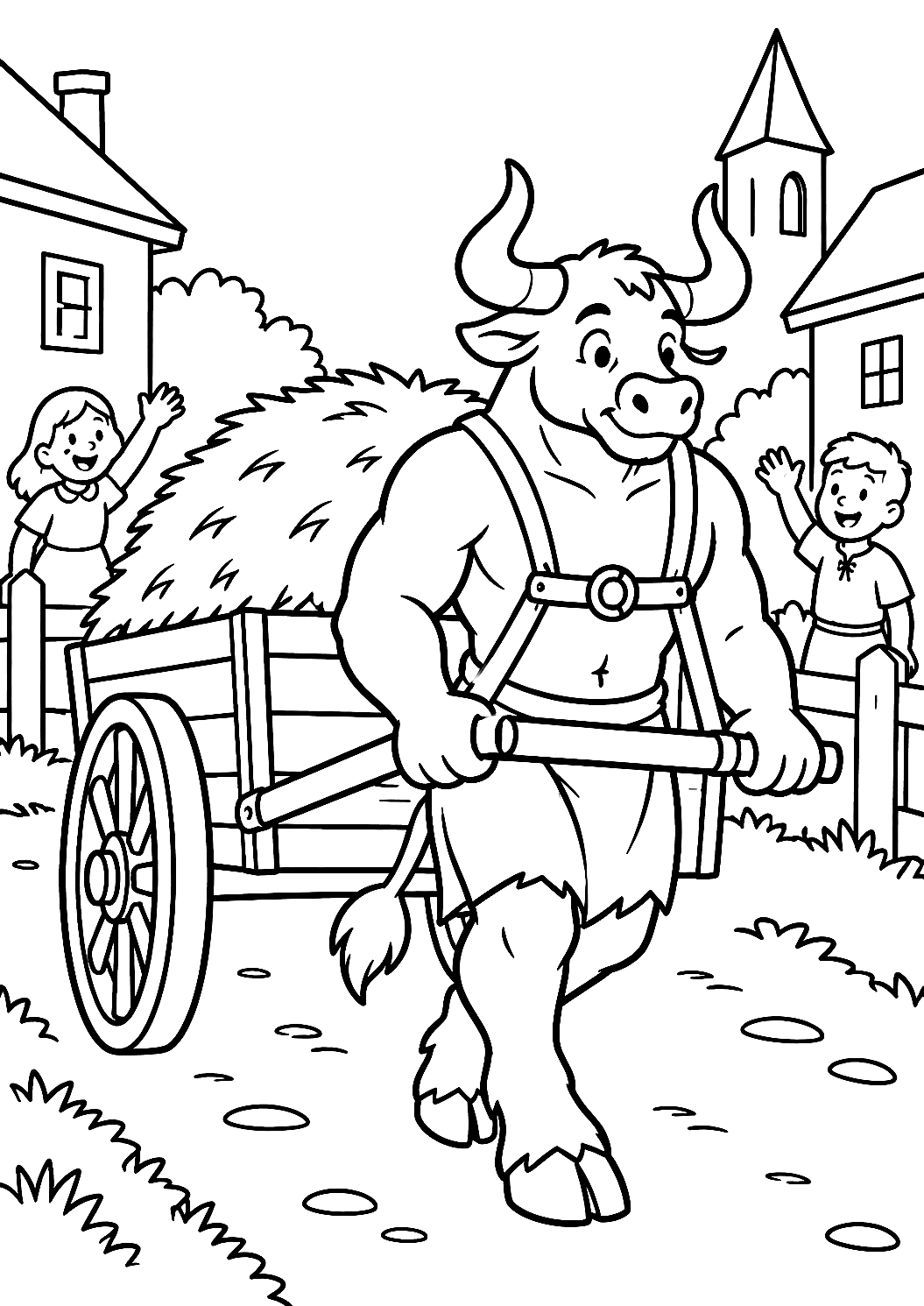 Minotaur Pulling a Cart Coloring Page – printable coloring page