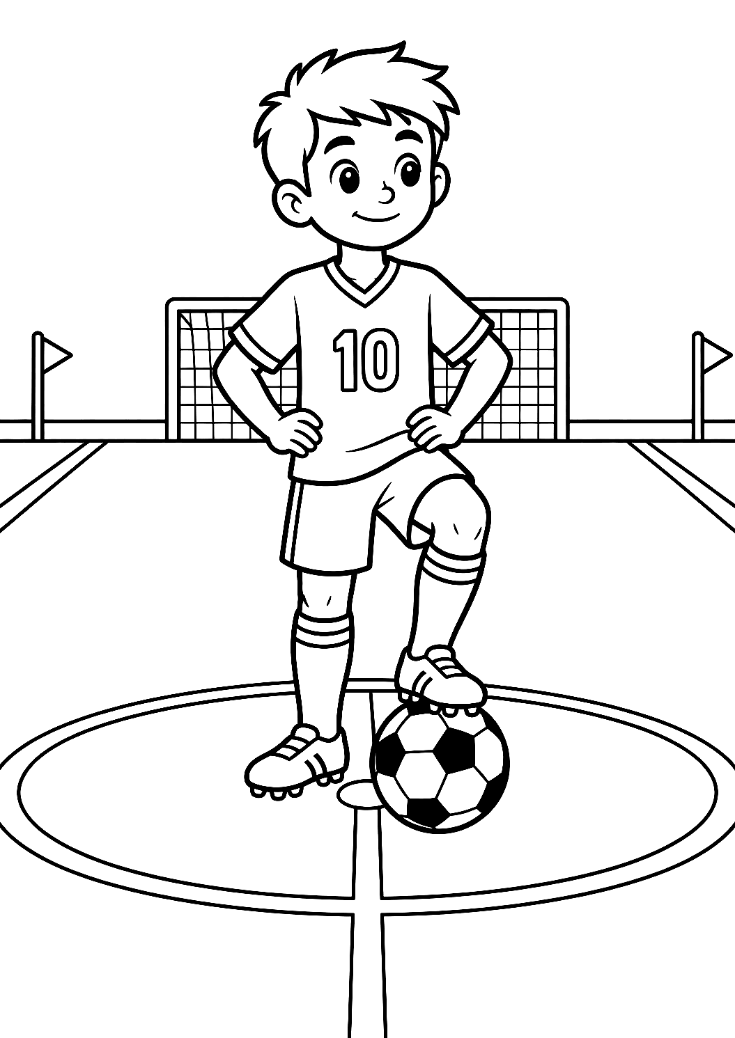 Soccer Player at Kickoff in the Center of the Field Coloring Page – printable coloring page