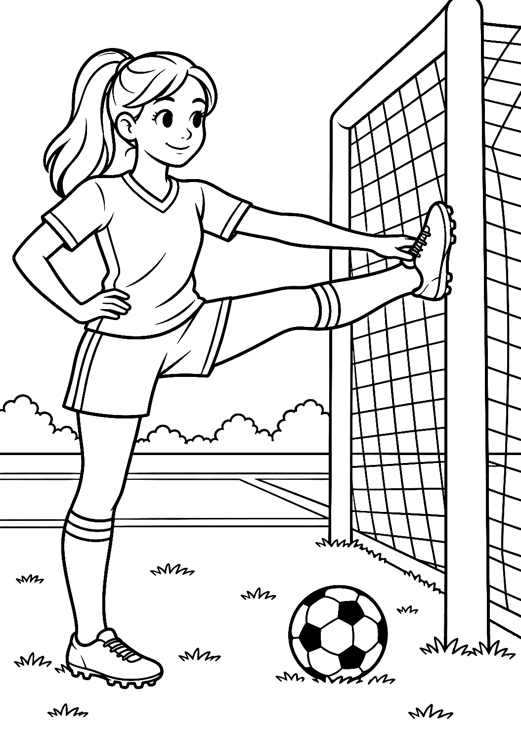 Futebolista a Alongar Antes do Jogo para Colorir – desenho para colorir para imprimir