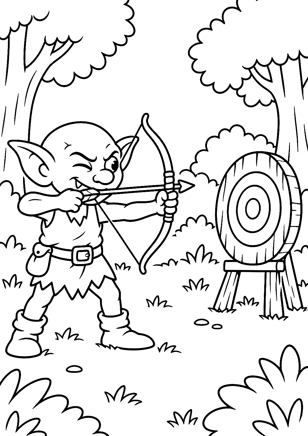 Goblin med pil og bue som fargeleggingsark – fargeleggingsark for utskrift