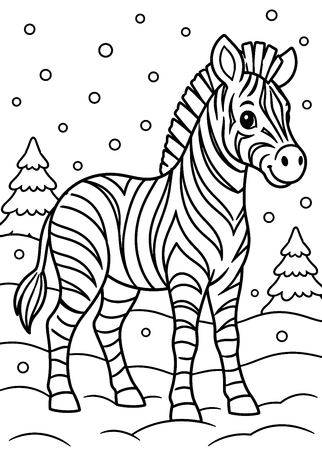 Karda bir zebra boyama sayfası – yazdırılabilir boyama sayfası