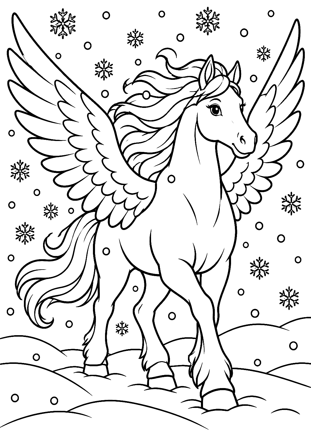 Pegasus in the Snowstorm Coloring Page – printable coloring page