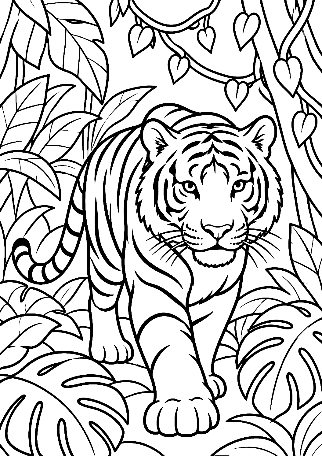 Tiger i regnskogen som fargeleggingsark – fargeleggingsark for utskrift