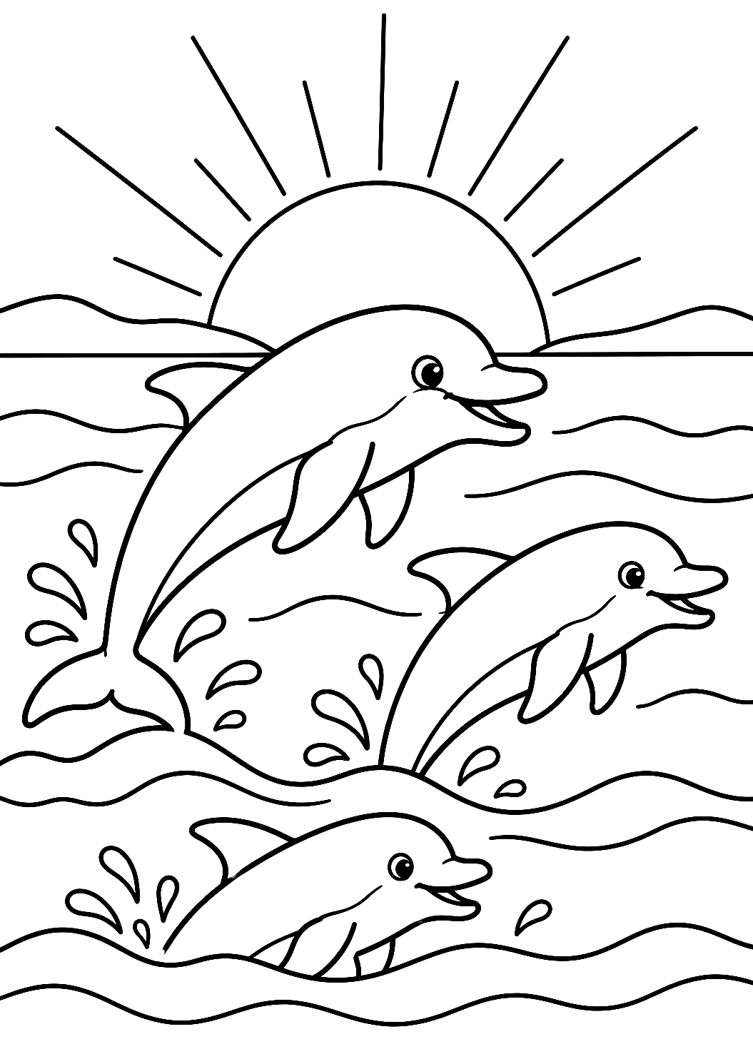 Scuola di delfini all'alba da colorare – disegno da colorare da stampare