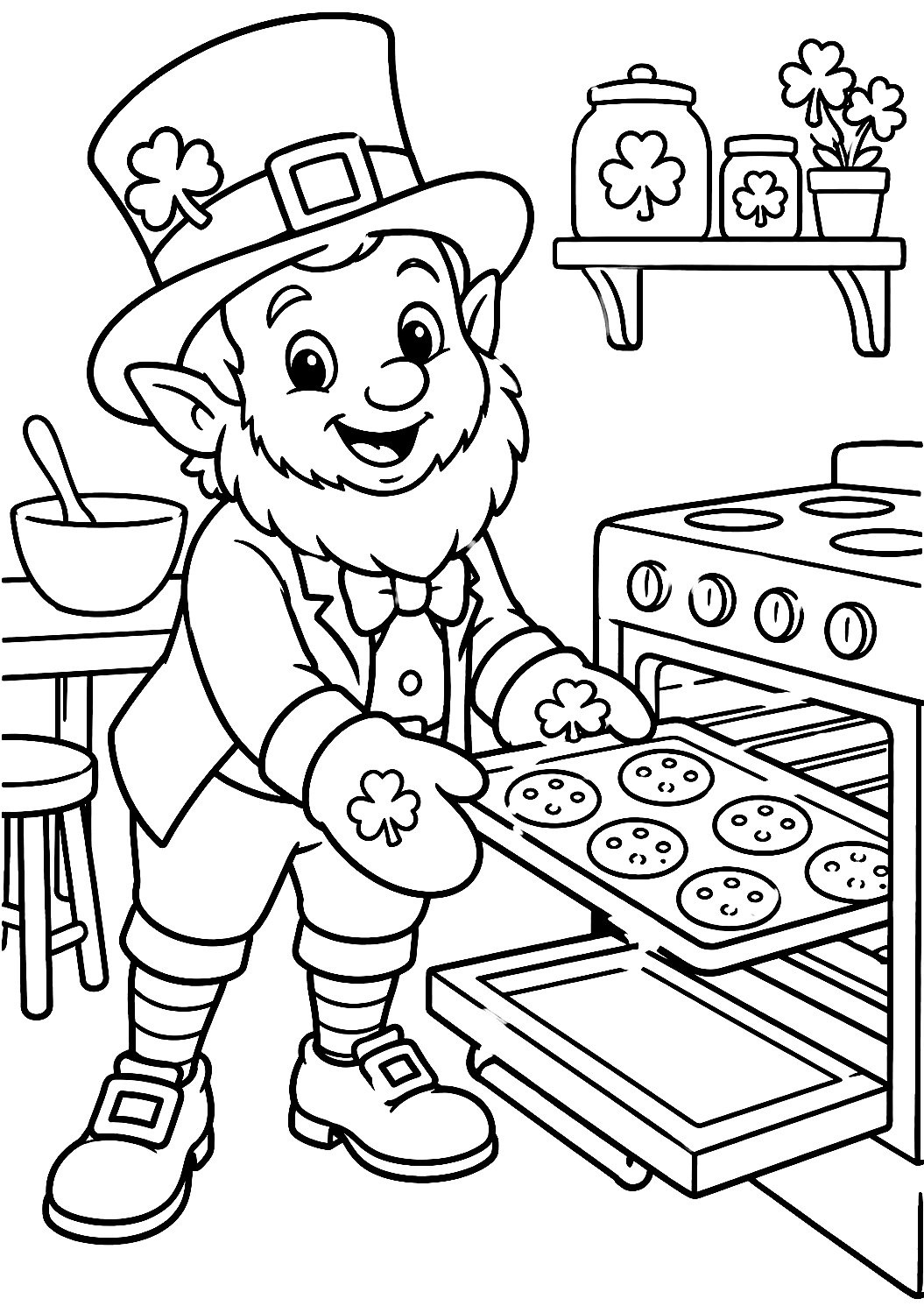 Duende Horneando Galletas en su Cocina para Colorear – dibujo para colorear e imprimir