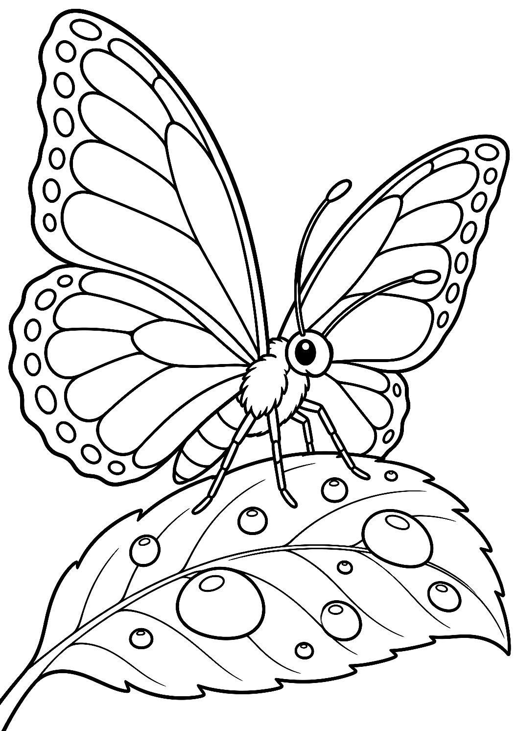 Schmetterling badet im Morgentau als Malvorlage – Ausmalbild zum Ausdrucken