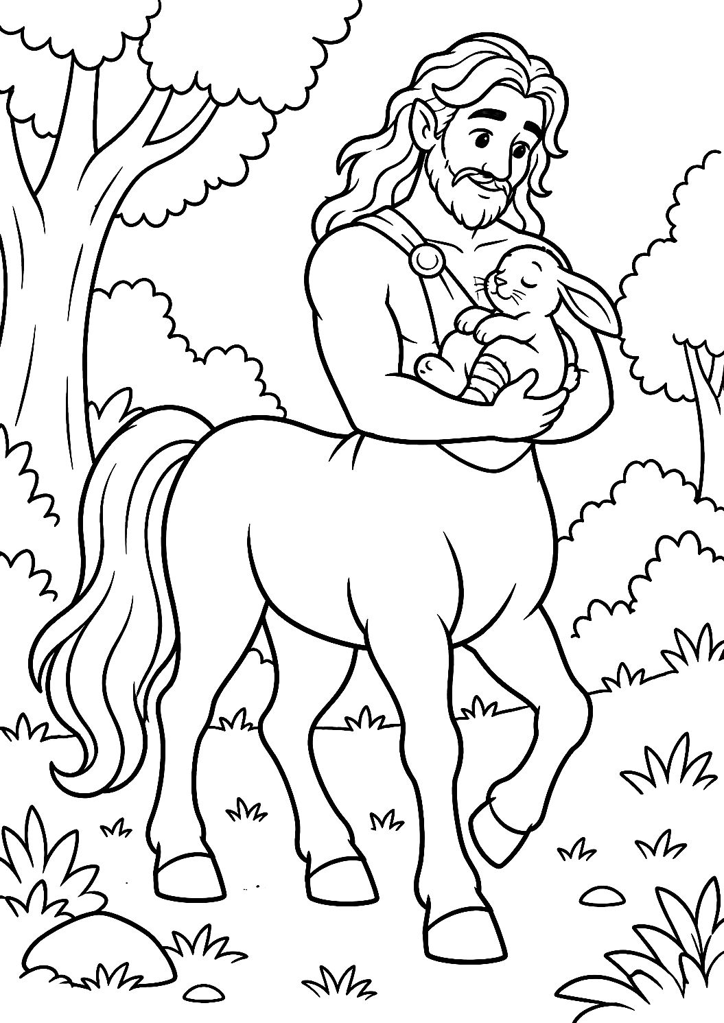 Centauro che porta un coniglio ferito da colorare – disegno da colorare da stampare