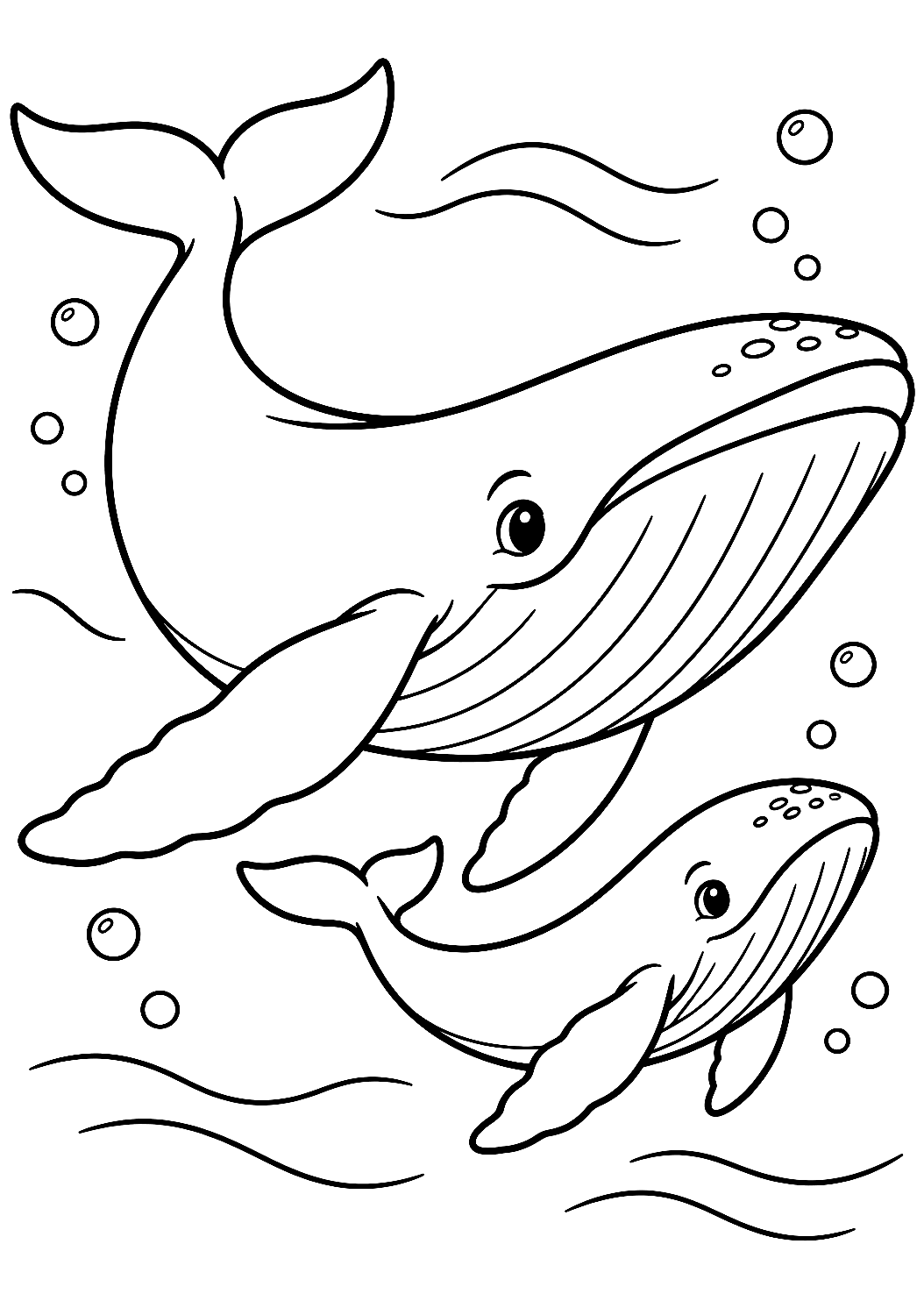 Baleia com cria a nadar para colorir – desenho para colorir para imprimir