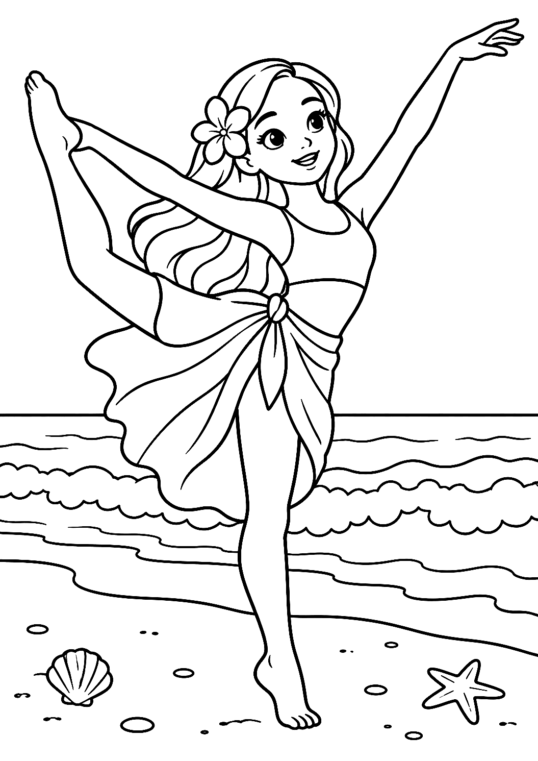 Bailarín Practicando Descalzo en la Playa para Colorear – dibujo para colorear e imprimir