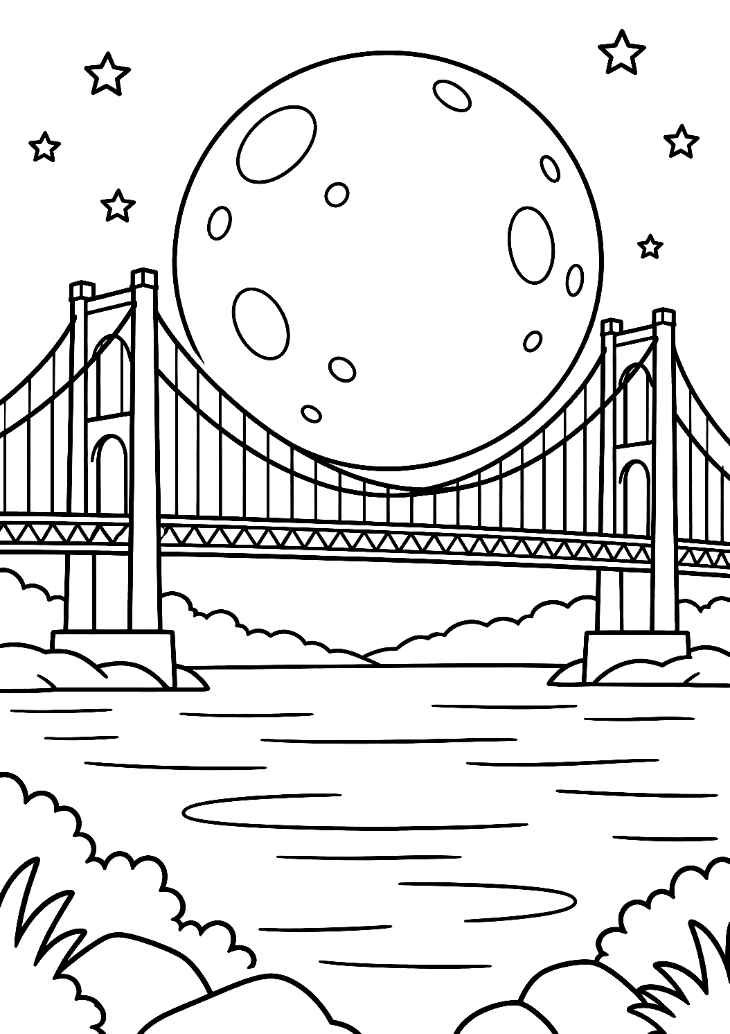 Lua sobre a ponte suspensa para colorir – desenho para colorir para imprimir