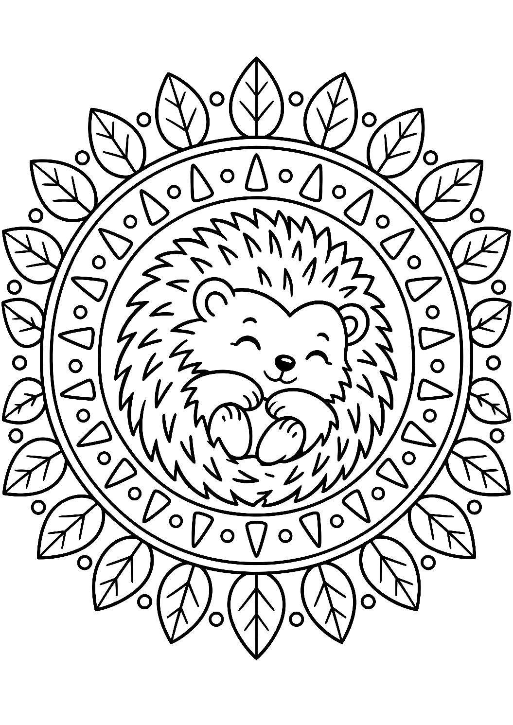 Pindsvin mandala som sprgtegning – malebog til udskrivning