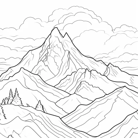 Berge als Malvorlage – Ausmalbild zum Ausdrucken