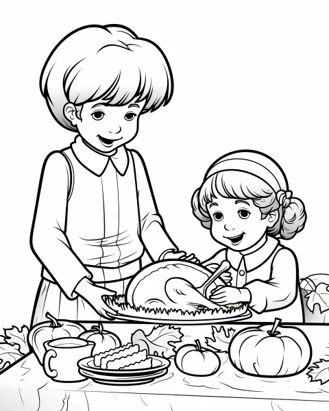 Thanksgiving Familie – Ausmalbild zum Ausdrucken
