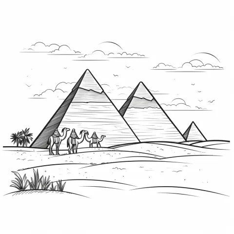 Ägyptische Pyramiden als Malvorlage – Ausmalbild zum Ausdrucken