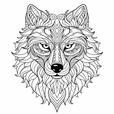 Wolf Mandala als Malvorlage – Ausmalbild zum Ausdrucken