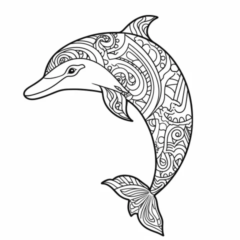 イルカのマンダラ塗り絵 – 印刷用ぬりえ