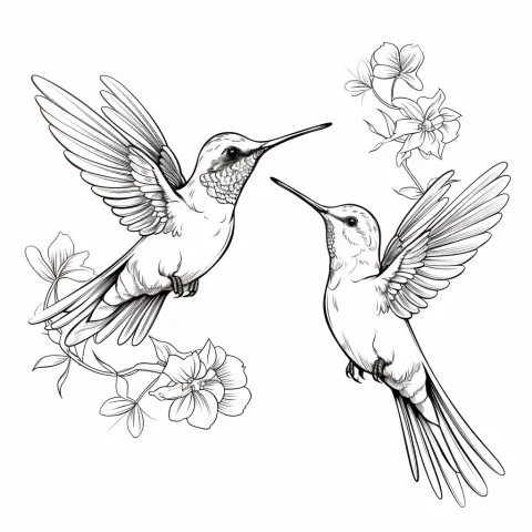Zwei Kolibris als Malvorlage – Ausmalbild zum Ausdrucken