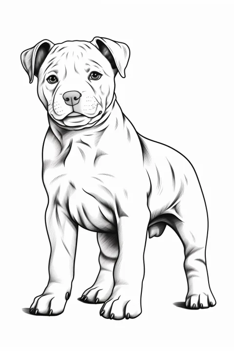 Pitbull hund som farvelægningsskabelon – malebog til udskrivning