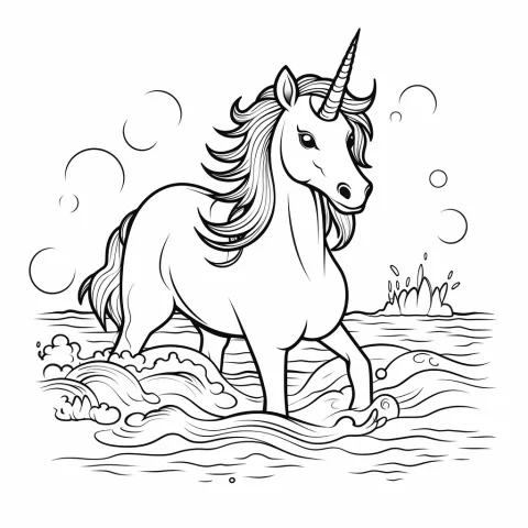 Unicorno nell'acqua come modello da colorare – disegno da colorare da stampare