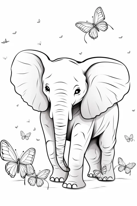 Olifant met vlinders als kleurplaat – kleurplaat om af te drukken