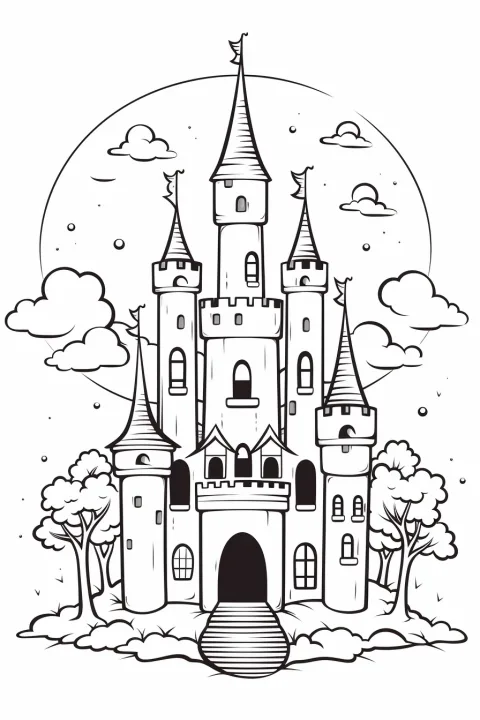 Gespenstisches Schloss als Malvorlage – Ausmalbild zum Ausdrucken