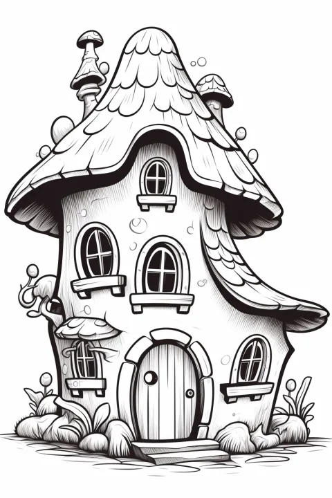 妖精の家の塗り絵 – 印刷用ぬりえ