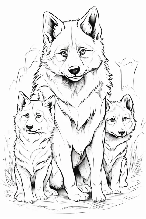 3匹のオオカミの塗り絵 – 印刷用ぬりえ