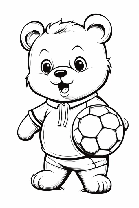 Bär spielt Ball als Malvorlage – Ausmalbild zum Ausdrucken