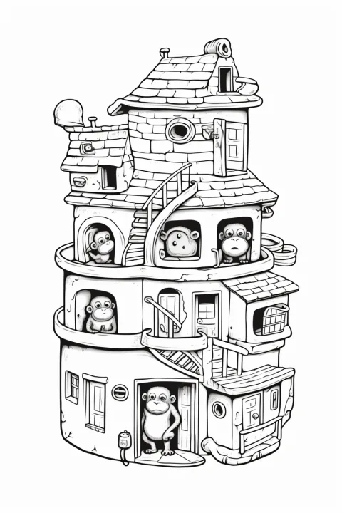 Casa delle scimmie come modello da colorare – disegno da colorare da stampare