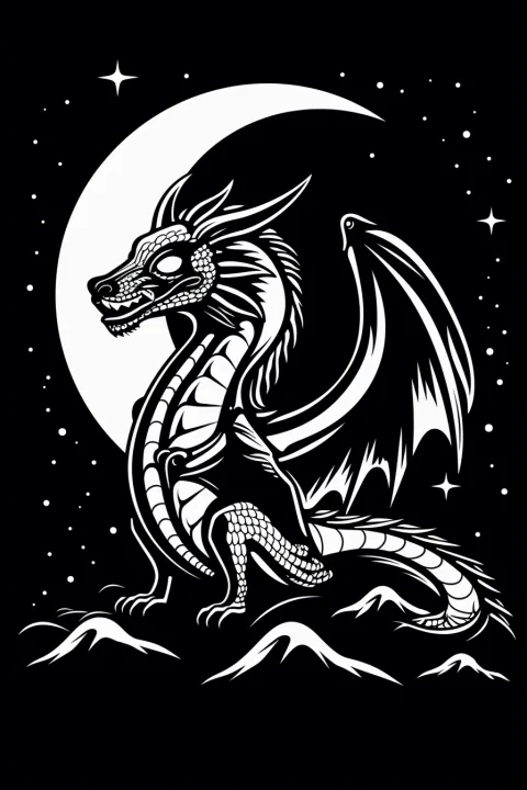 夜のドラゴンの塗り絵 – 印刷用ぬりえ