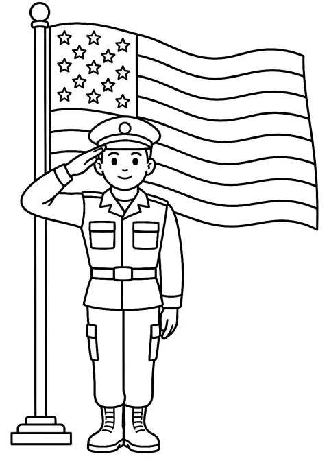 Soldat Saluant le Drapeau à Colorier – coloriage à imprimer