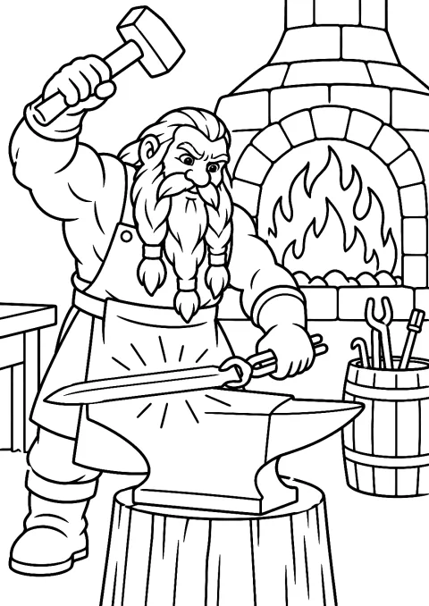 Nain Forgeron en Coloriage – coloriage à imprimer