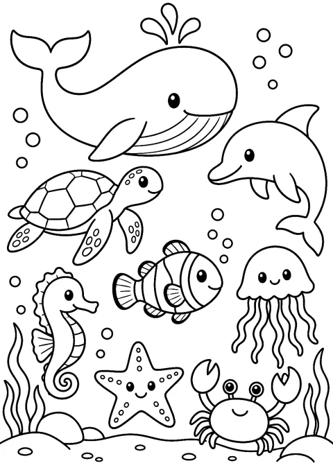 Página para colorear de animales marinos – dibujo para colorear e imprimir