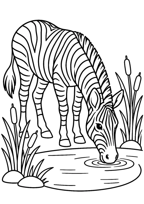 Zebra som dricker vid vattenhålet som målarbild – målarbild att skriva ut