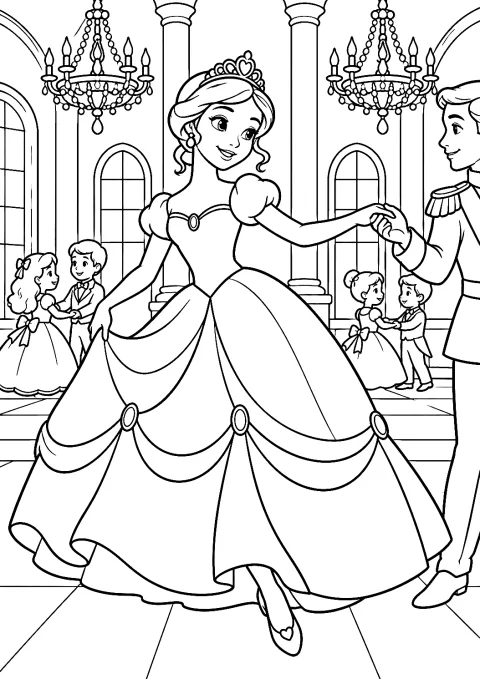 Prinsesse til bal som malebog – malebog til udskrivning