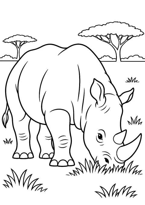 Grazende neushoorn als kleurplaat – kleurplaat om af te drukken